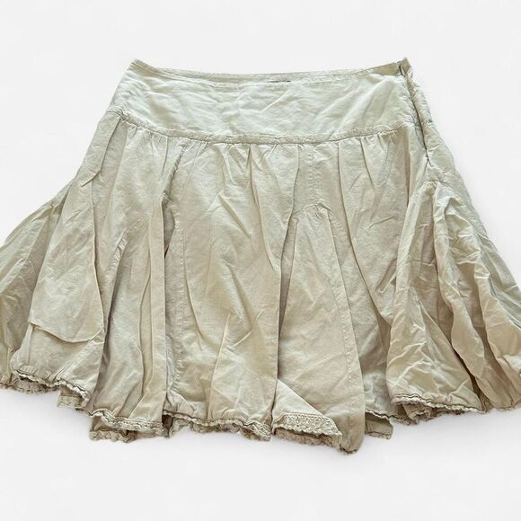 Vintage y2k cotton cream ivory ruffle pleated skirt size large - Picture 1 of 7